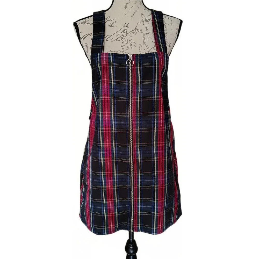 Forever 21 | Dresses | Forever 2 Plaid Pinafore Jumper Mini Dress Large Front Zip 9s Grunge Y2k